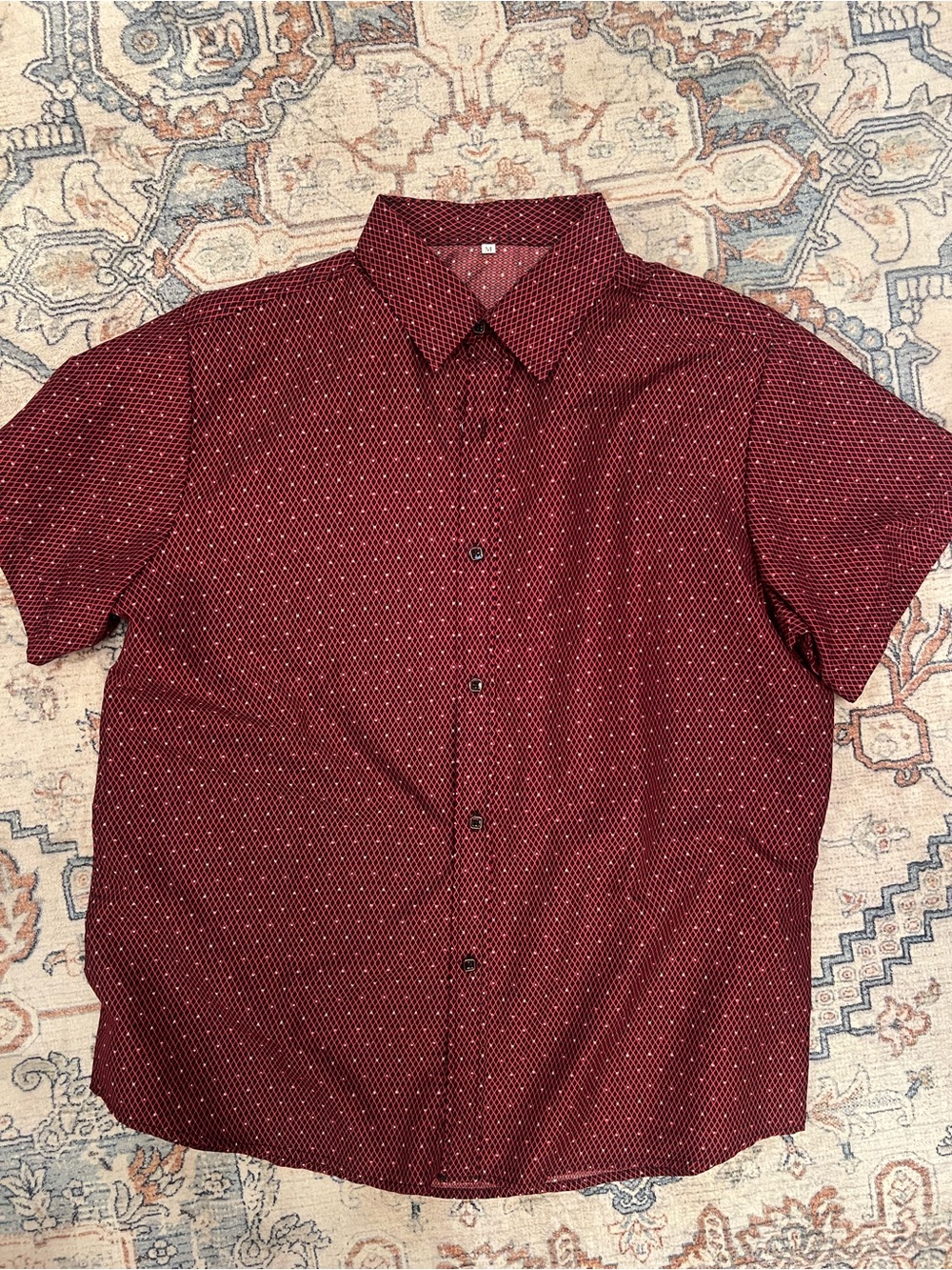 Men's Short-Sleeve Button-Up Shirt - Burgundy Pattern